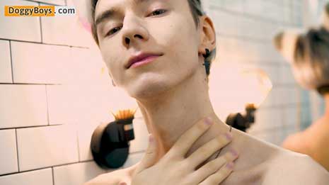 Little 19-year-old twink Karol Gajda is looking cute as a button with his little furry ears on the top of his head as he arrives in the bathroom ready for a little fun in the shower.
