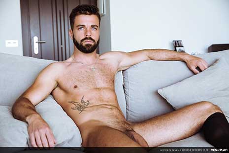 The perfect package - that is how handsome masculine dark-skinned Spaniard Hector De Silva can be described. With a sexy beard, piercing blue eyes...