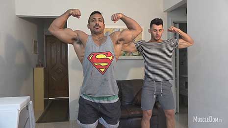 Very exciting experience! They are posing and flexing in the beginning of video, then I asked them to take the measurements of their bodies and put some lotion on each other.