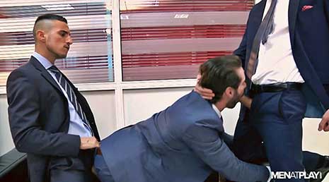 Massimo Piano, Klein Kerr, and Dani Robles perform in one of MAP’s top favorited suited-threesome movies! At the office, Massimo catches his boyfriend and colleague Klein watching porn, again!