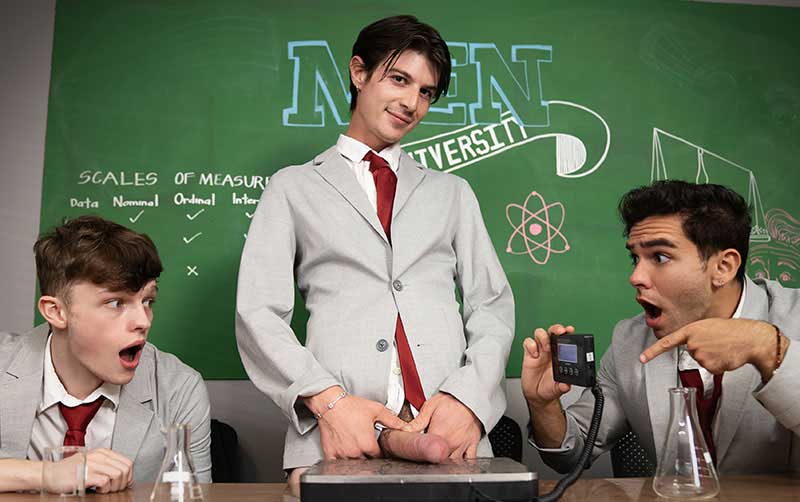 It’s final exam day for these three MEN U twinks, but their professor is late. Damian Night wants to ditch, but Luke Connors says they need to stay for the test, and Jake Preston suggests waiting