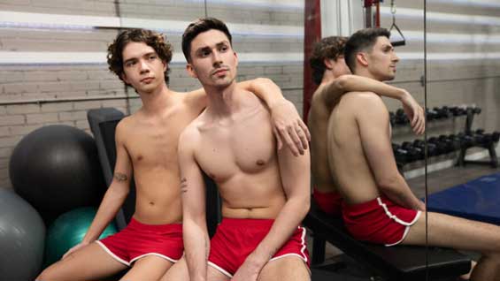The twinks on the gymnastics team are practicing their pyramids, but as Kane Fox and Sam Ledger take turns being on top, they find themselves finding chances for sneaky cock-sucking