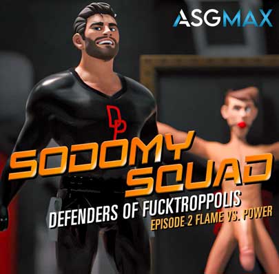 Dedicated daddy's boy, Flame 'voiced by ASGmax exclusive and Fleshbot Awards 2023 winner of Gay Performer of the Year Jayden Marcos', breaks into his evil stepbrother Doctor Power's lair in
