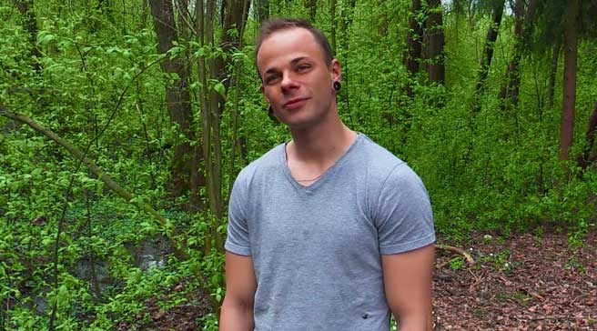 I was having a nice Czech Hunter 742 walk through a forest. Of course, I wanted to meet someone interesting and handsome. After a while, I noticed this dude peeing.