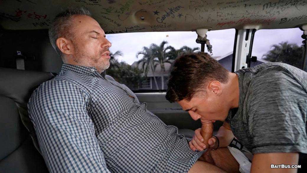 The gang went joyriding until they saw a fit man walking down the street. We get his attention with a set of tits and offer him money for some quick fun. After he gets in the bus we tell him we’re